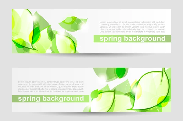 Background with green spring leaves. Vector illustration. — Stock Vector