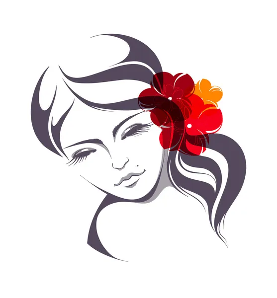 Menina bonita com flores no cabelo —  Vetores de Stock