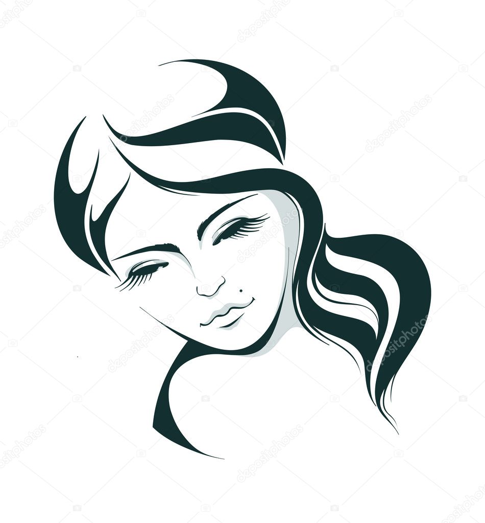 Girl with long hair. Place for your text. Vector illustration