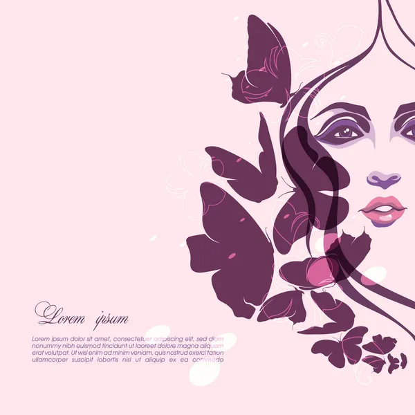 Portrait d'une fille avec des papillons — Image vectorielle