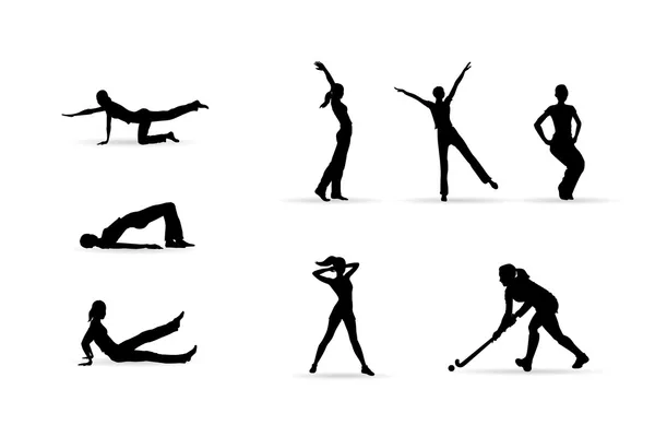 Sport, fitness woman silhouettes — Stock Vector