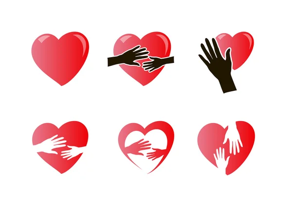 Händer med hjärtat Ikonuppsättning — Stock vektor
