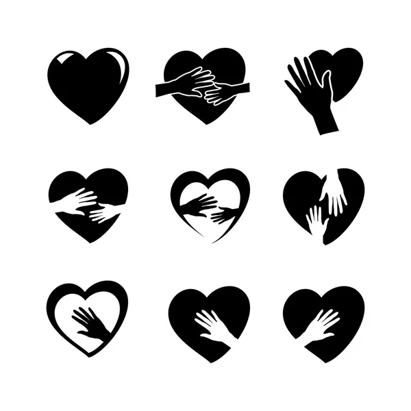 Mains avec icône de coeur ensemble — Image vectorielle