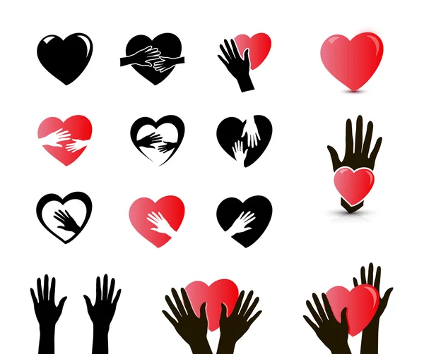 Händer och hjärtat Ikonuppsättning — Stock vektor
