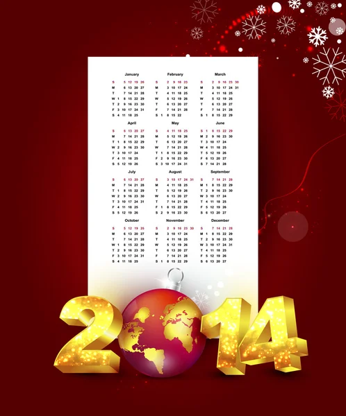 Calendrier pour 2014 avec fond de Nouvel An — Image vectorielle