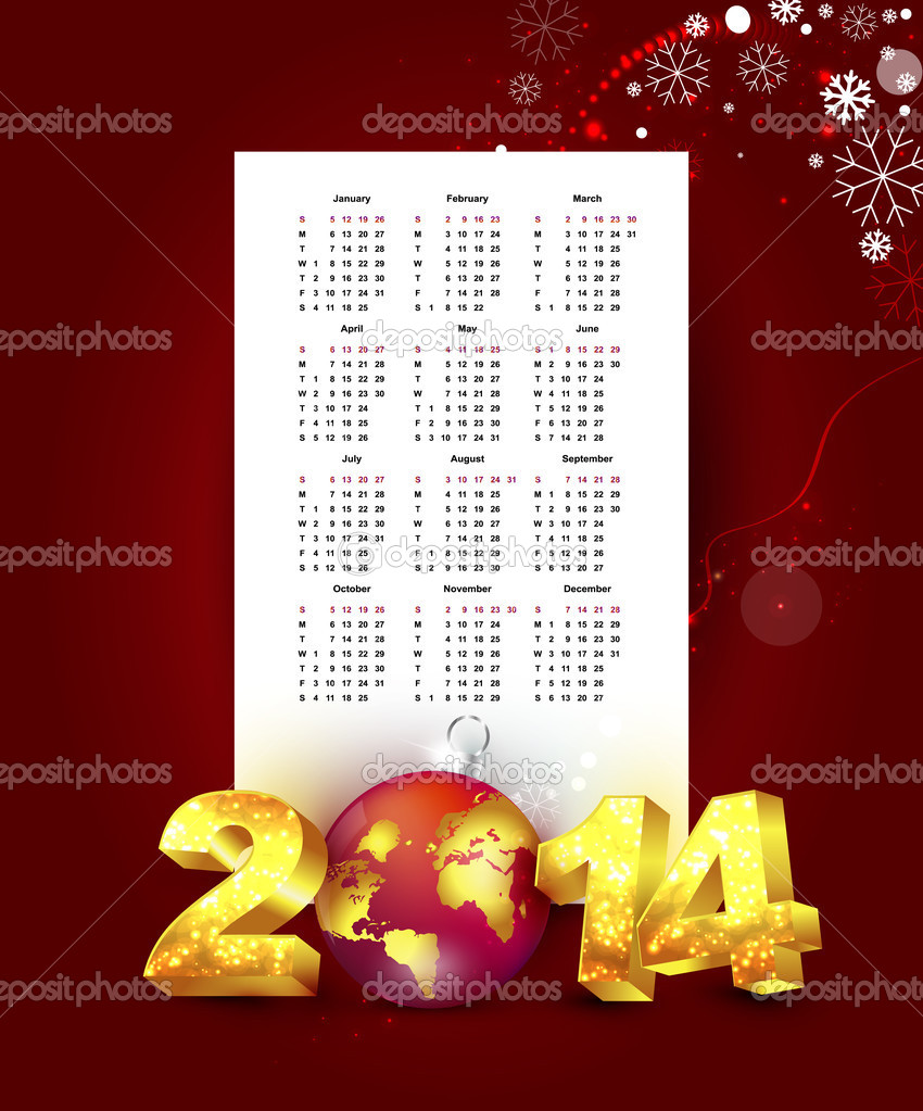 calendar for 2014 with