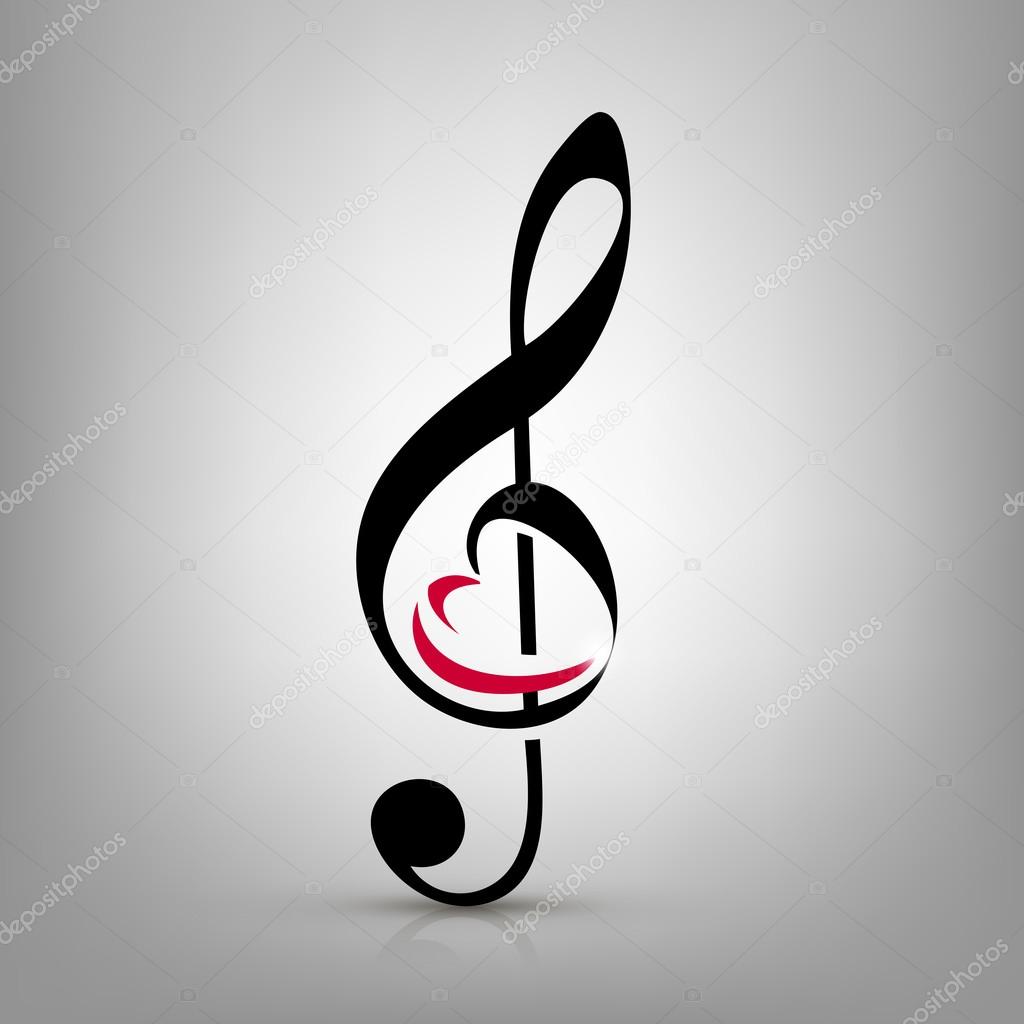 I love music concept, treble clef with an illustration of a heart-shaped