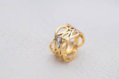 Yellow Gold Jewelry Ring on White Background