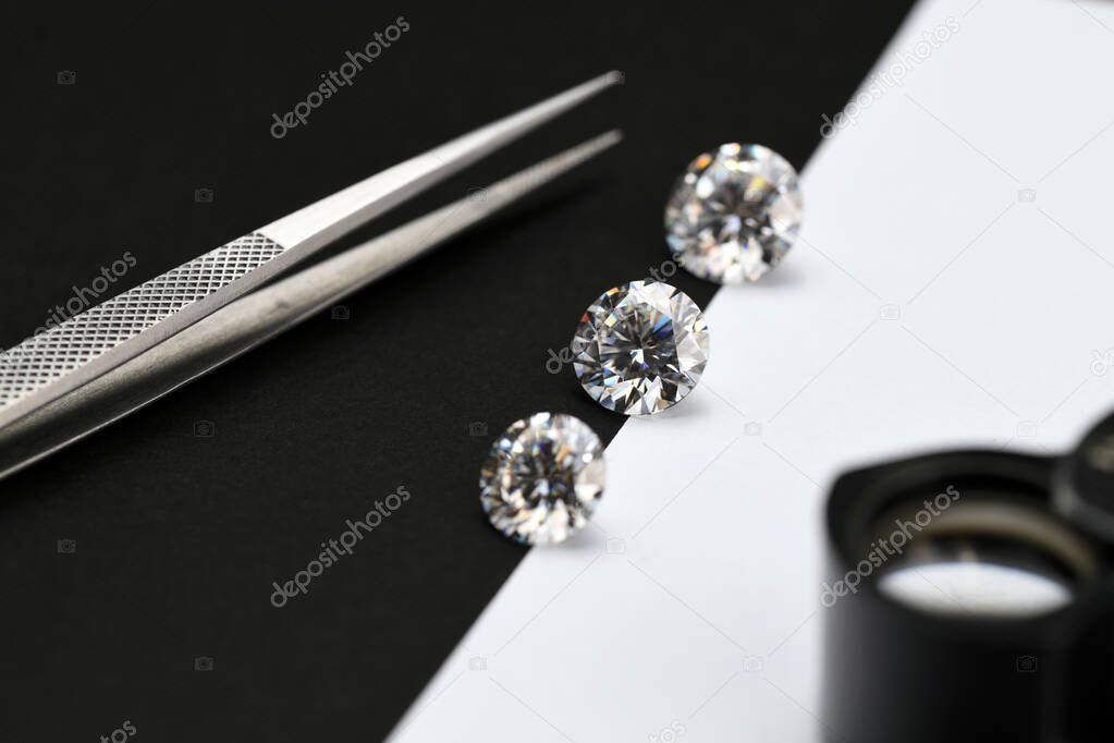 Precious Diamond Gemstones on Jewelry Table