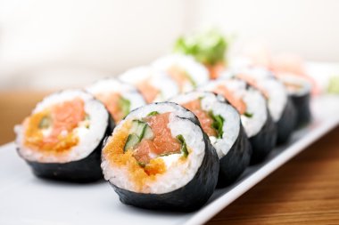 Salmon and caviar rolls clipart