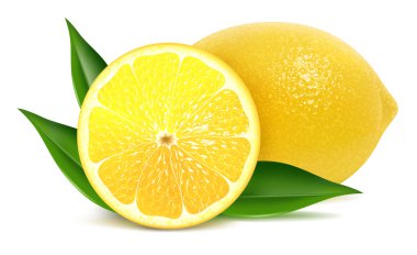 Fresh lemons with leaves clipart