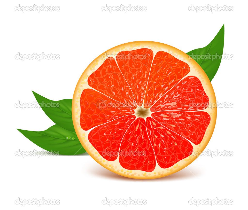 Half of orange with leaves