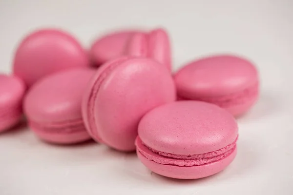 Macarons Closeup White Wooden Background Sweet Colourful Pink French Macaroons Royalty Free Stock Photos
