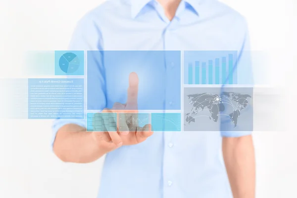 Working With Futuristic Touchscreen Interface — Stock Photo, Image