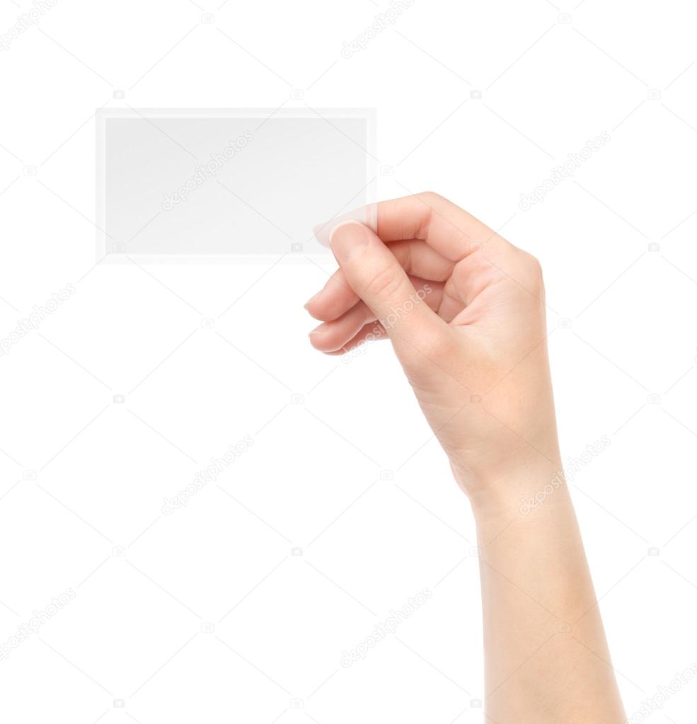 Holding transparent blank business card