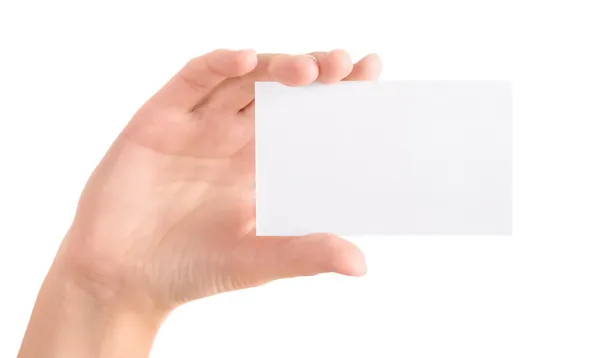 Hand holding blank business card isolated — Stock Photo, Image