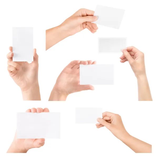 Business card in hand isolated set — Stock Photo, Image