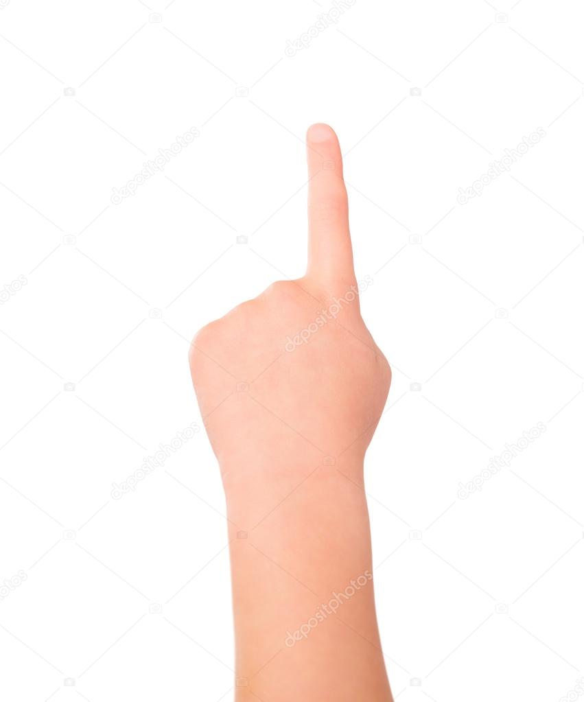 Touching or pointing child hand gesture
