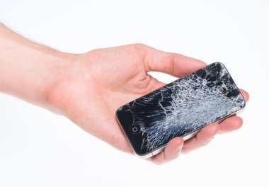 Broken Apple iPhone 4 in hand clipart