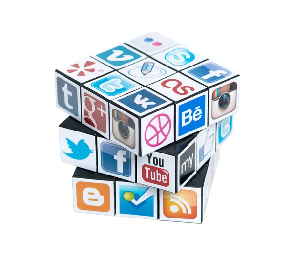 Rubick's Cube with social media logos — Stock Photo, Image