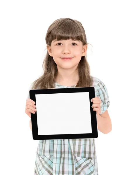 Bella bambina con un computer tablet — Foto Stock