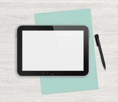 Beyaz masa üzerinde boş dijital tablet