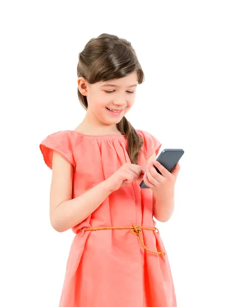 Menina sorridente com telefone celular — Fotografia de Stock