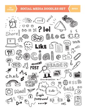 Social media doodle elements set clipart