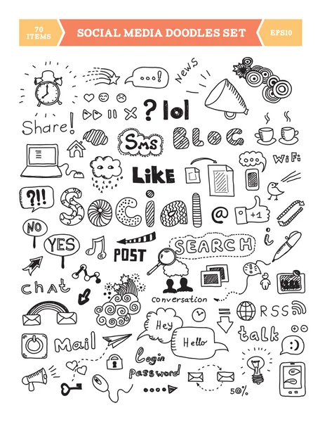 Redes sociales doodle elementos conjunto — Archivo Imágenes Vectoriales