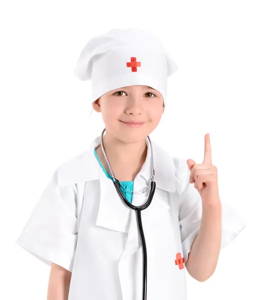 Sorridente bambina giocare medico — Foto Stock