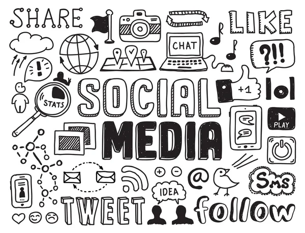 Sociale media doodles elementen — Stockvector