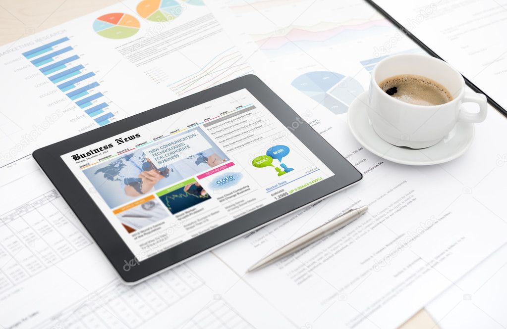 Business news website on digital tablet