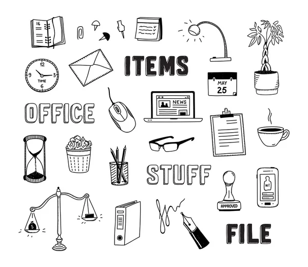 Office and business objects doodles set — Stock Vector