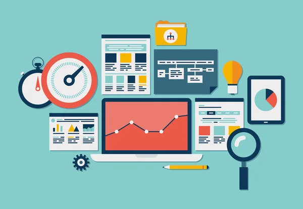 SEO und Analytics-Symbole auf der Website — Stockvektor