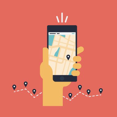 Mobile Gps navigasyon düz illüstrasyon