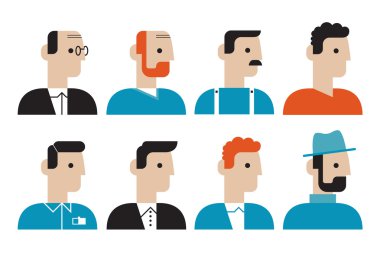 Farklı insanlar yüzleri düz Icons set