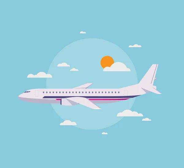 Flat illustration of modern airplane in the sky — Stock Vector