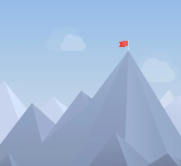 Drapeau sur un sommet de montagne illustration plate — Image vectorielle