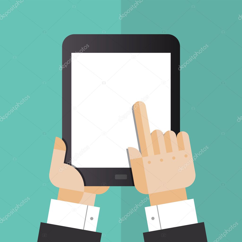 Digital tablet with hands flat illustration