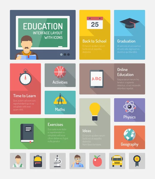 Elementos web planos educativos con iconos — Vector de stock