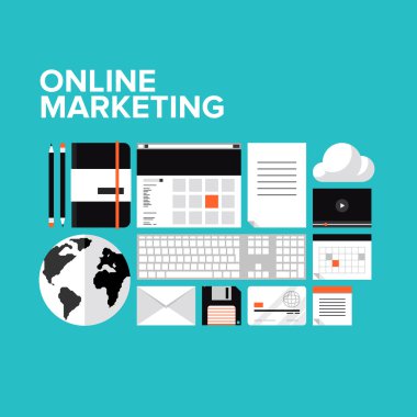 Online Pazarlama düz Icons set