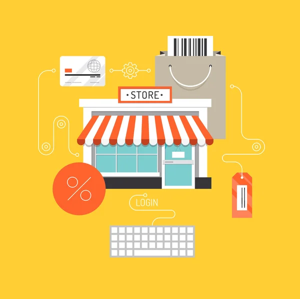 Compras en línea Concepto plano — Vector de stock