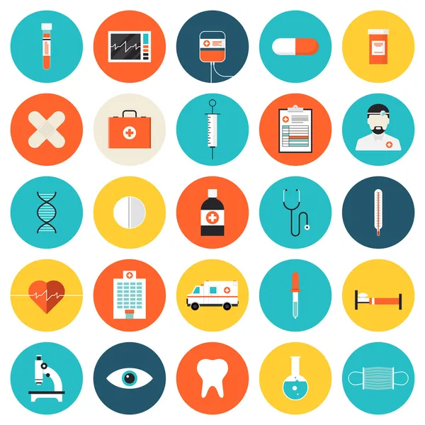 Medische en gezondheidszorg platte iconen set — Stockvector