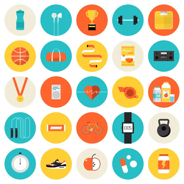 Fitness and sport flat icons set — Stock Vector