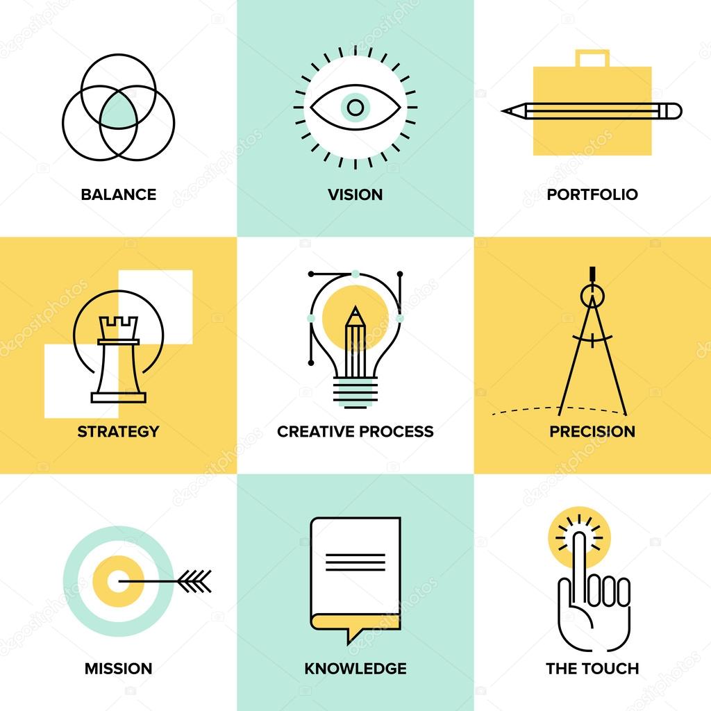 Creative process design flat line icons