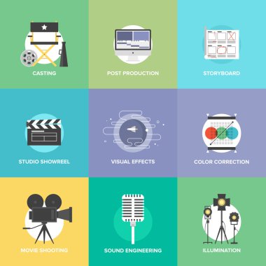 Film çekim ve üretim düz Icons set