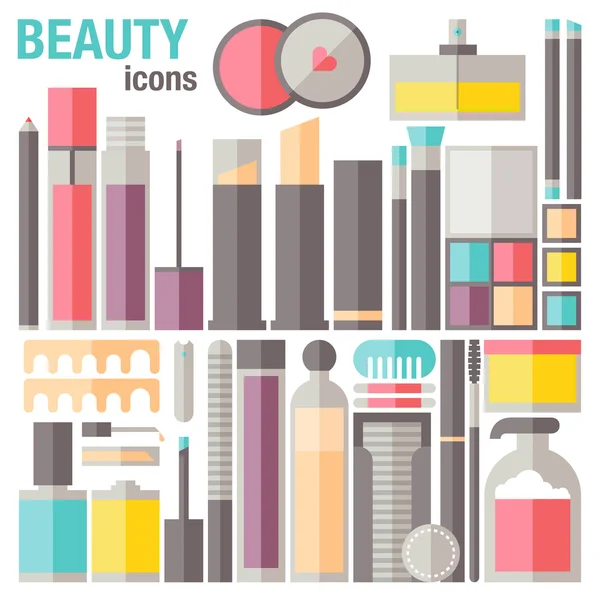 Beleza maquiagem ícones planos —  Vetores de Stock