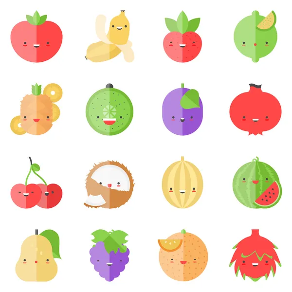 Lindos iconos elegantes frutas planas — Vector de stock