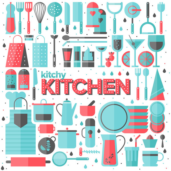 Kitchen and cooking utensils flat illustration