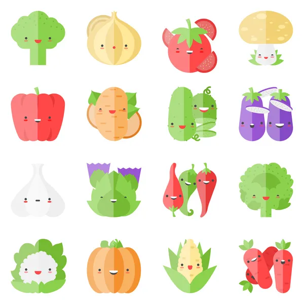 Légumes élégants mignons icônes plates — Image vectorielle